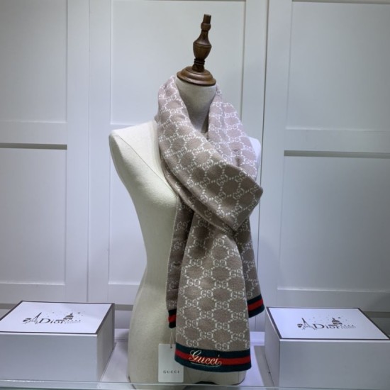 Replica Gucci cashmere jacquard scarf 30 x 190 Brown