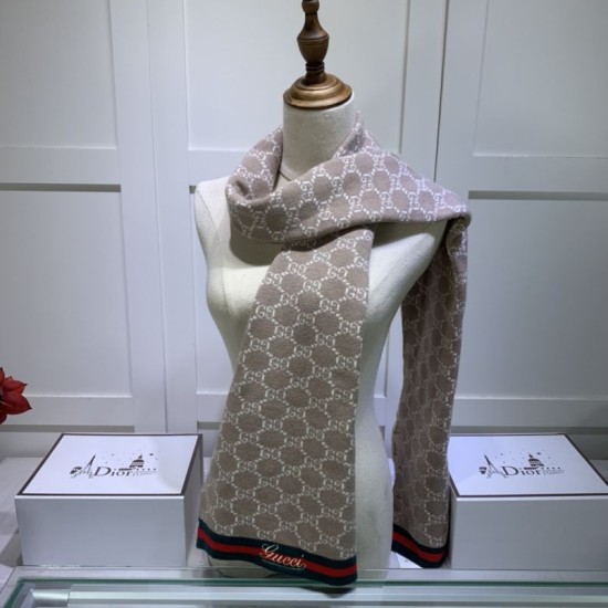 Replica Gucci cashmere jacquard scarf 30 x 190 Brown