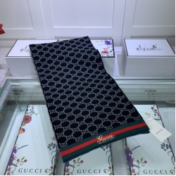 Fake Gucci cashmere jacquard scarf 30 x 190 Dark Blue Replica