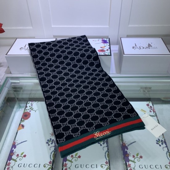 Fake Gucci cashmere jacquard scarf 30 x 190 Dark Blue Replica