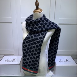Fake Gucci cashmere jacquard scarf 30 x 190 Dark Blue Replica