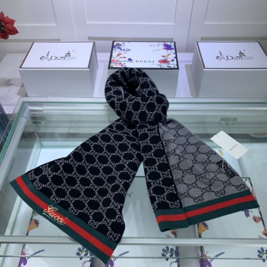 Fake Gucci cashmere jacquard scarf 30 x 190 Dark Blue Replica