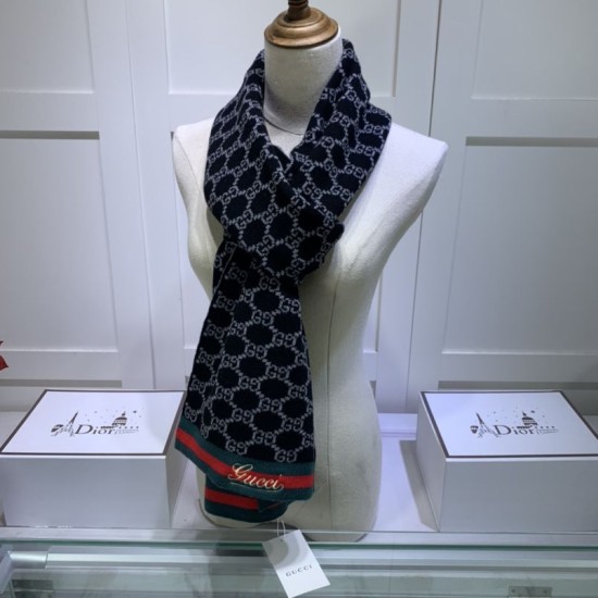 Fake Gucci cashmere jacquard scarf 30 x 190 Dark Blue Replica
