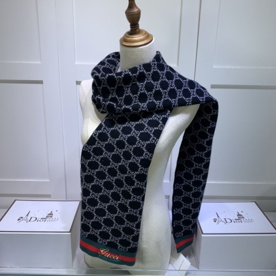 Fake Gucci cashmere jacquard scarf 30 x 190 Dark Blue Replica