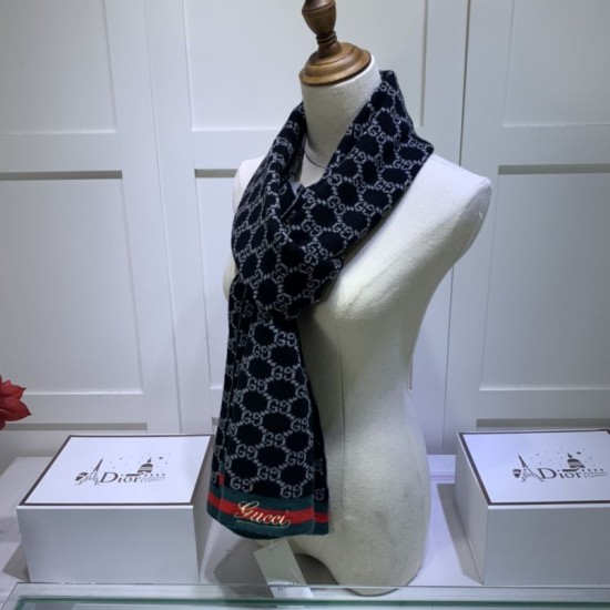 Fake Gucci cashmere jacquard scarf 30 x 190 Dark Blue Replica