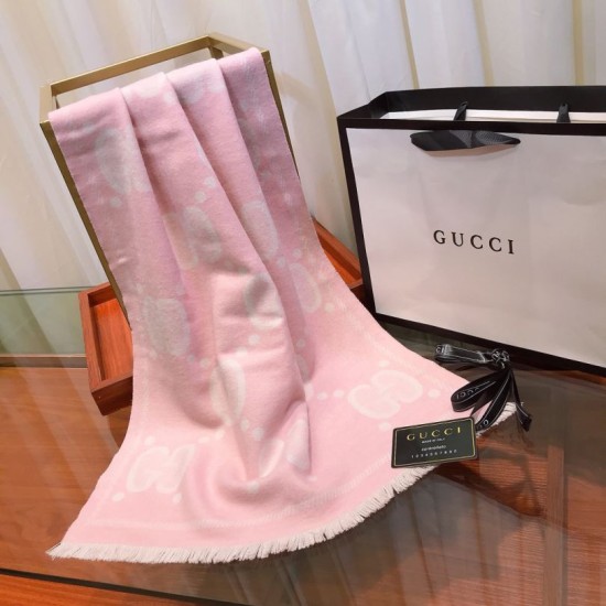 Replica Gucci Double-sided two-tone Wool Scarf 50 x 200 Pink
