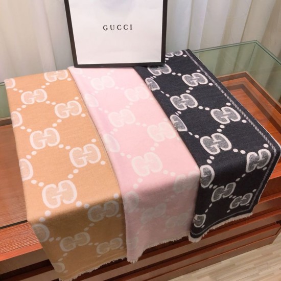 Replica Gucci Double-sided two-tone Wool Scarf 50 x 200 Pink