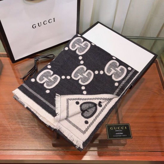 Fake Gucci Double-sided two-tone Wool Scarf 50 x 200 Black Replica