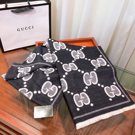 Fake Gucci Double-sided two-tone Wool Scarf 50 x 200 Black Replica