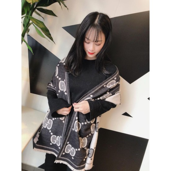 Fake Gucci Double-sided two-tone Wool Scarf 50 x 200 Black Replica