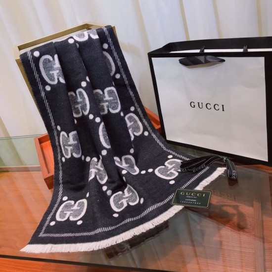 Fake Gucci Double-sided two-tone Wool Scarf 50 x 200 Black Replica