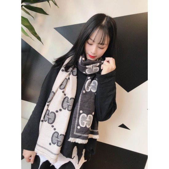 Fake Gucci Double-sided two-tone Wool Scarf 50 x 200 Black Replica