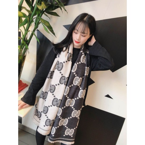 Fake Gucci Double-sided two-tone Wool Scarf 50 x 200 Black Replica