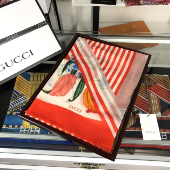 Replica Gucci classic floral cashmere scarf 100 x 200 Orange