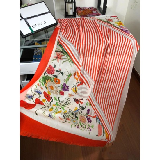 Replica Gucci classic floral cashmere scarf 100 x 200 Orange