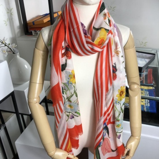 Replica Gucci classic floral cashmere scarf 100 x 200 Orange