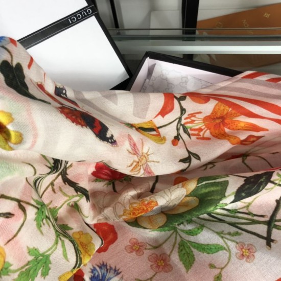Replica Gucci classic floral cashmere scarf 100 x 200 Orange
