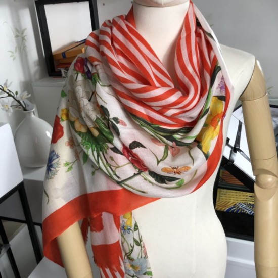 Replica Gucci classic floral cashmere scarf 100 x 200 Orange