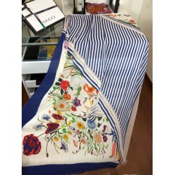 Fake Gucci classic floral cashmere scarf 100 x 200 Blue Replica