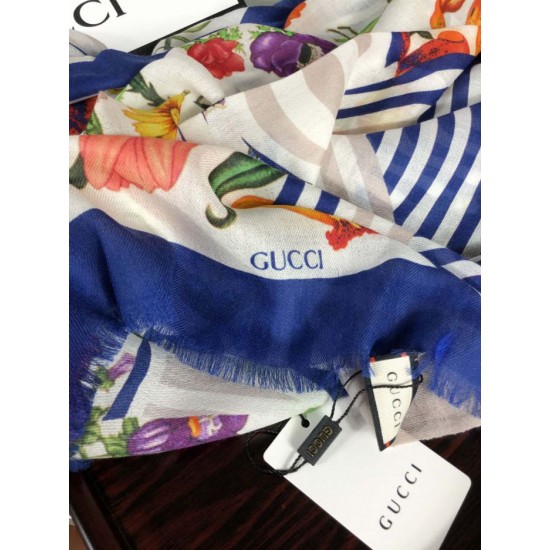 Fake Gucci classic floral cashmere scarf 100 x 200 Blue Replica