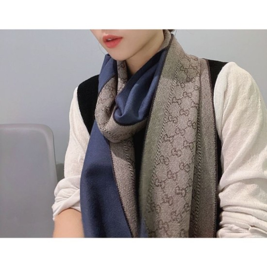 Fake Gucci GG jacquard cashmere scarf 23 x 180 Dark Blue Replica