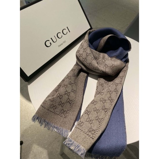 Fake Gucci GG jacquard cashmere scarf 23 x 180 Dark Blue Replica