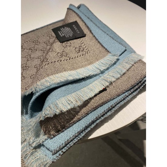 Replica Gucci GG jacquard cashmere scarf 23 x 180 Light Blue