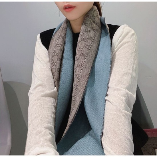 Replica Gucci GG jacquard cashmere scarf 23 x 180 Light Blue