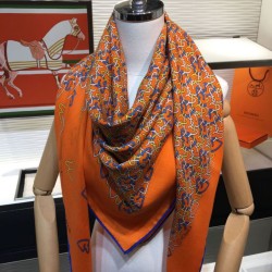 Replica Hermes fun horsehead cashmere silk Shawl 140 Orange