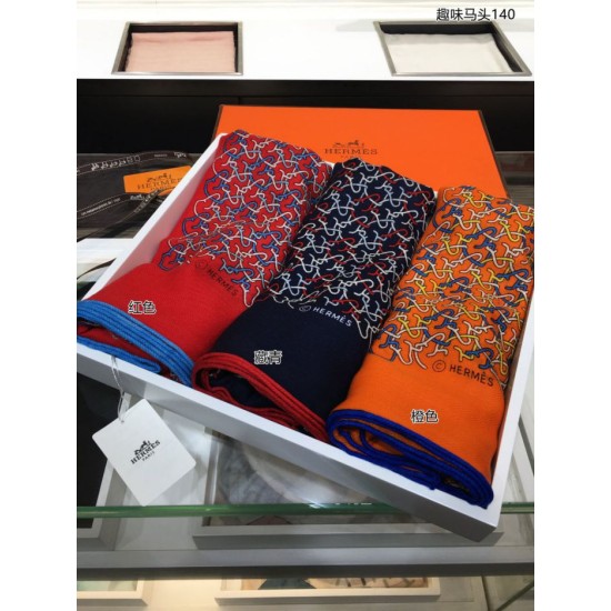 Replica Hermes fun horsehead cashmere silk Shawl 140 Orange