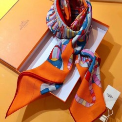 Fake Hermes extended cashmere silk square Shawl 140cm Orange Replica