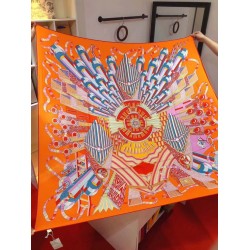 Fake Hermes extended cashmere silk square Shawl 140cm Orange Replica