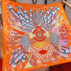 Fake Hermes extended cashmere silk square Shawl 140cm Orange Replica