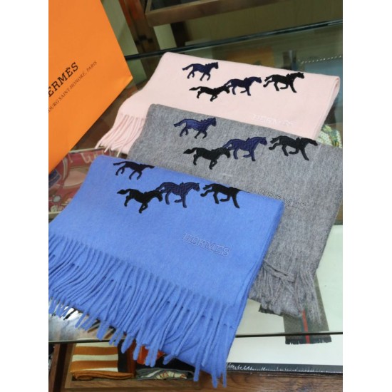 Replica Hermes Wide Horses cashmere scarf 32 x 180 Gray