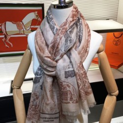 Replica Hermes City of Horses Cashmere Scarf 110 x 200 Khaki