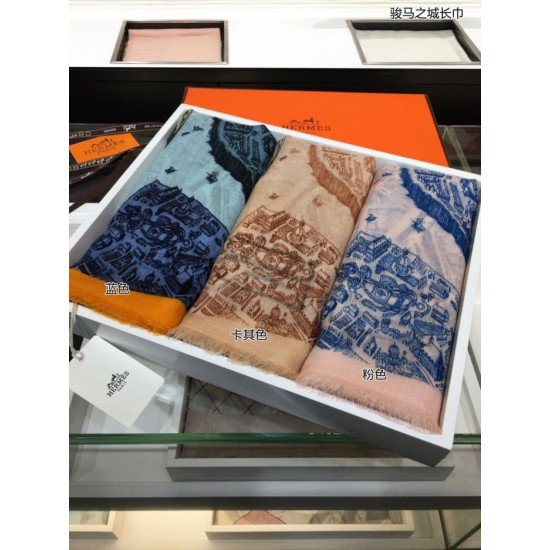 Replica Hermes City of Horses Cashmere Scarf 110 x 200 Khaki
