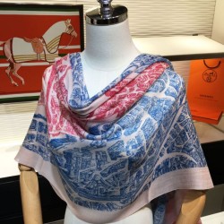 Replica Hermes City of Horses Cashmere Scarf 110 x 200 Pink