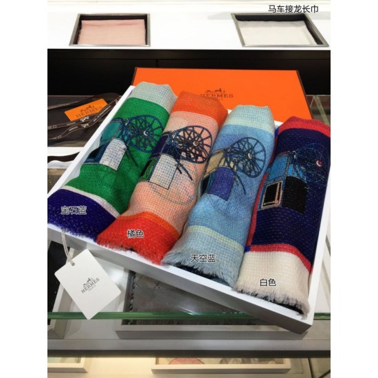 Fake Hermes Carriage Solitaire Cashmere Shawl 110 x 200 Blue Replica