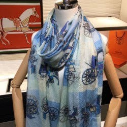 Fake Hermes Carriage Solitaire Cashmere Shawl 110 x 200 Sky Blue Replica