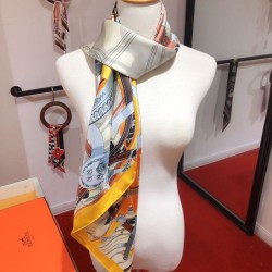 Replica Hermes Leap over Cavalcado Silk Square Scarf 90cm Yellow
