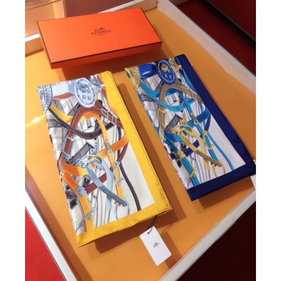 Replica Hermes Leap over Cavalcado Silk Square Scarf 90cm Yellow