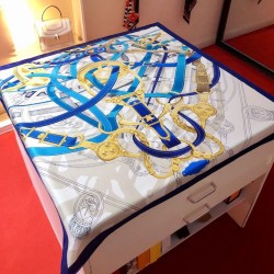 Fake Hermes Leap over Cavalcado Silk Square Scarf 90cm Blue Replica