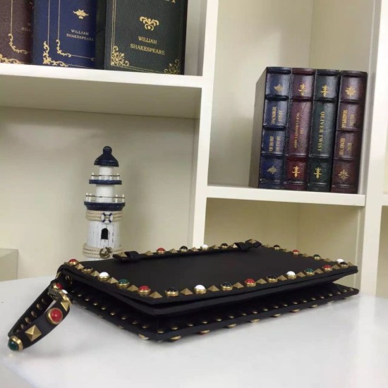 Replica Black Rockstud Clutch Bag With Multicolored Stones Fake Black Rockstud Clutch Bag With Multicolored Stones Replica