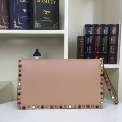 Replica Nude Rockstud Clutch Bag With Multicolored Stones Replica Nude Rockstud Clutch Bag With Multicolored Stones