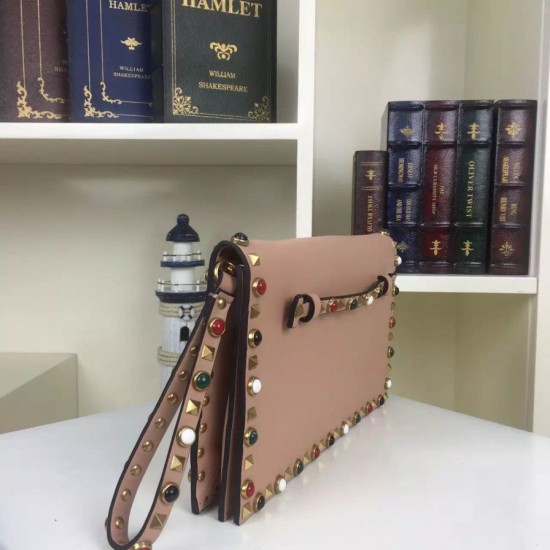 Replica Nude Rockstud Clutch Bag With Multicolored Stones Replica Nude Rockstud Clutch Bag With Multicolored Stones