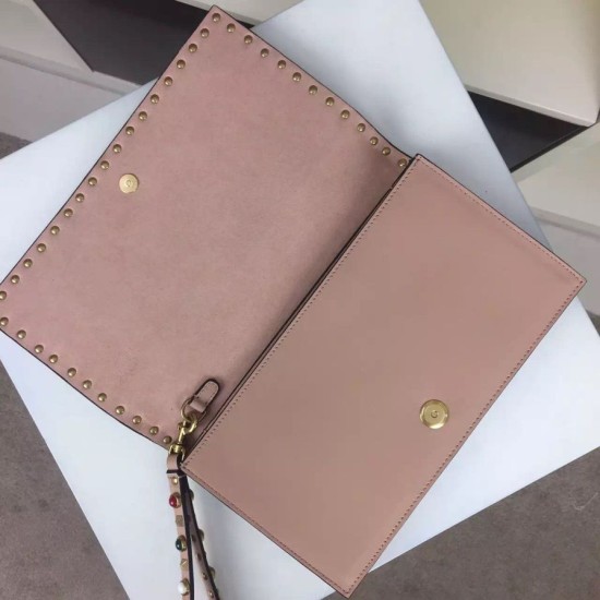 Replica Nude Rockstud Clutch Bag With Multicolored Stones Replica Nude Rockstud Clutch Bag With Multicolored Stones
