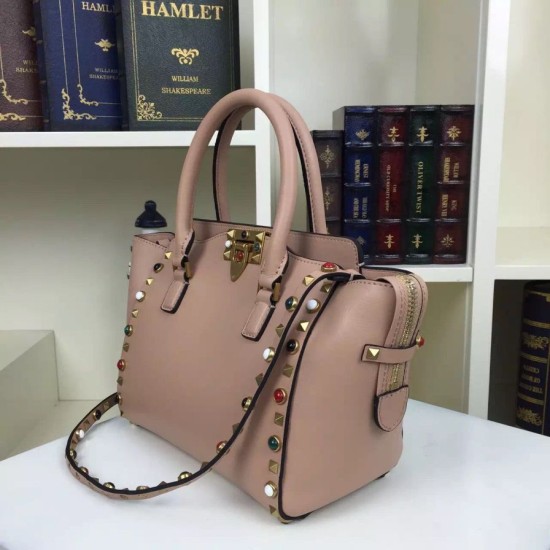Replica Nude Small Rockstud Handle Bag With Multicolored Stones Replica Nude Small Rockstud Handle Bag With Multicolored Stones