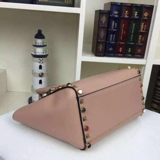 Replica Nude Small Rockstud Handle Bag With Multicolored Stones Replica Nude Small Rockstud Handle Bag With Multicolored Stones