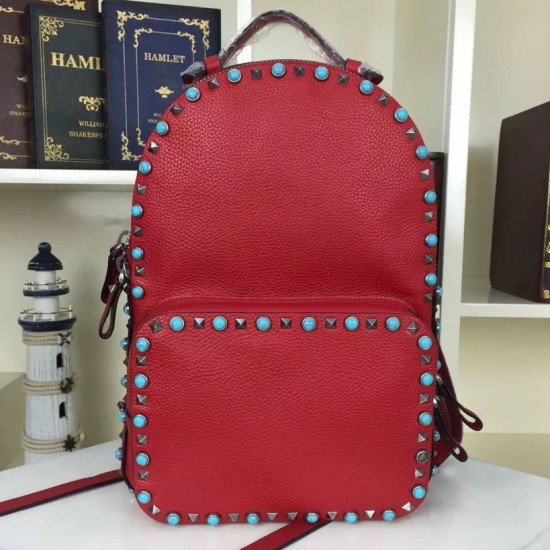 Fake Red Medium Rockstud Backpack With Stones Replica Replica Red Medium Rockstud Backpack With Stones