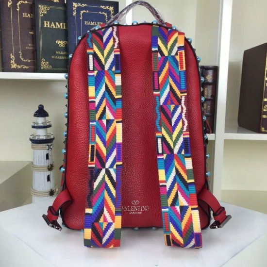 Fake Red Medium Rockstud Backpack With Stones Replica Replica Red Medium Rockstud Backpack With Stones